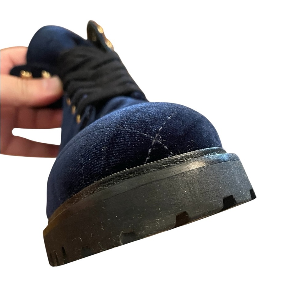 SANDRO Paris Aron Blue Quilted Velvet Combat Hiker Boots - Picture 3 of 15